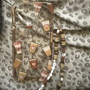 Coffee Cup Phone Case with Beaded Strap